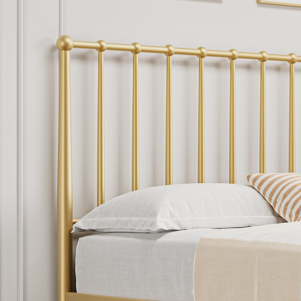 Gold Bed Frame with Metal Headboard and Footboard