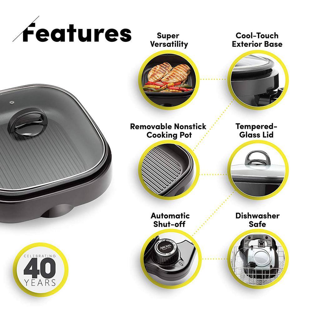 AROMA 4 Qt. 3-in-1 Black Smokeless Grillet ASP-218B