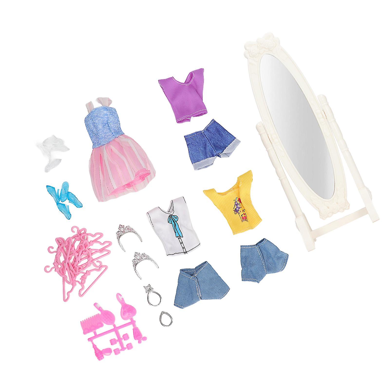 1:12 Scale Dollhouse Doll Clothes Set Miniature Crown Mirror Accessories Dollhouse Girl Dress Up Kit