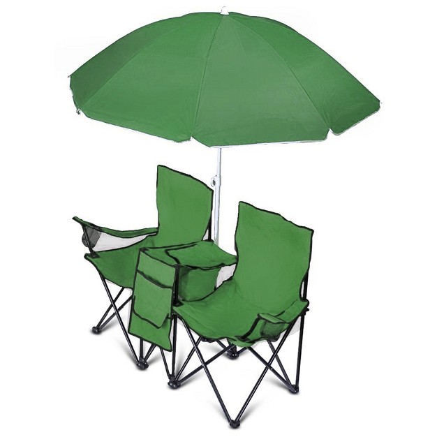 Goteam Portable Double Folding Chair W removable Umbrella Cooler Bag And Carry Case