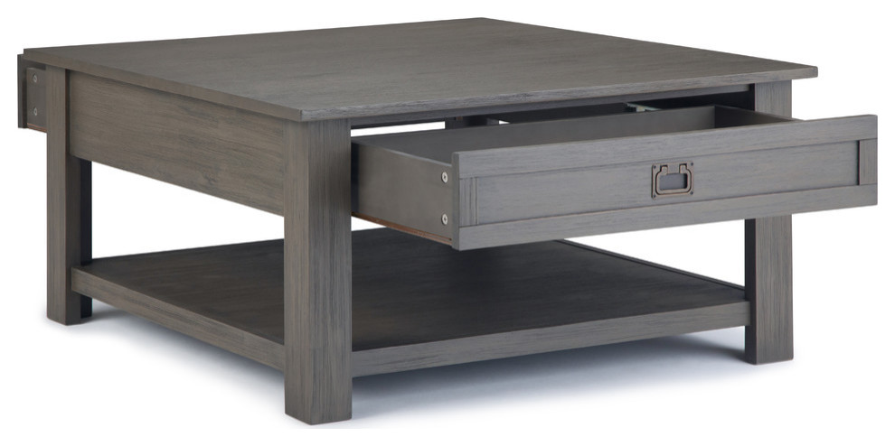 Monroe Solid Acacia Wood 38 quotRustic Square Coffee Table   Transitional   Coffee Tables   by Homesquare  Houzz