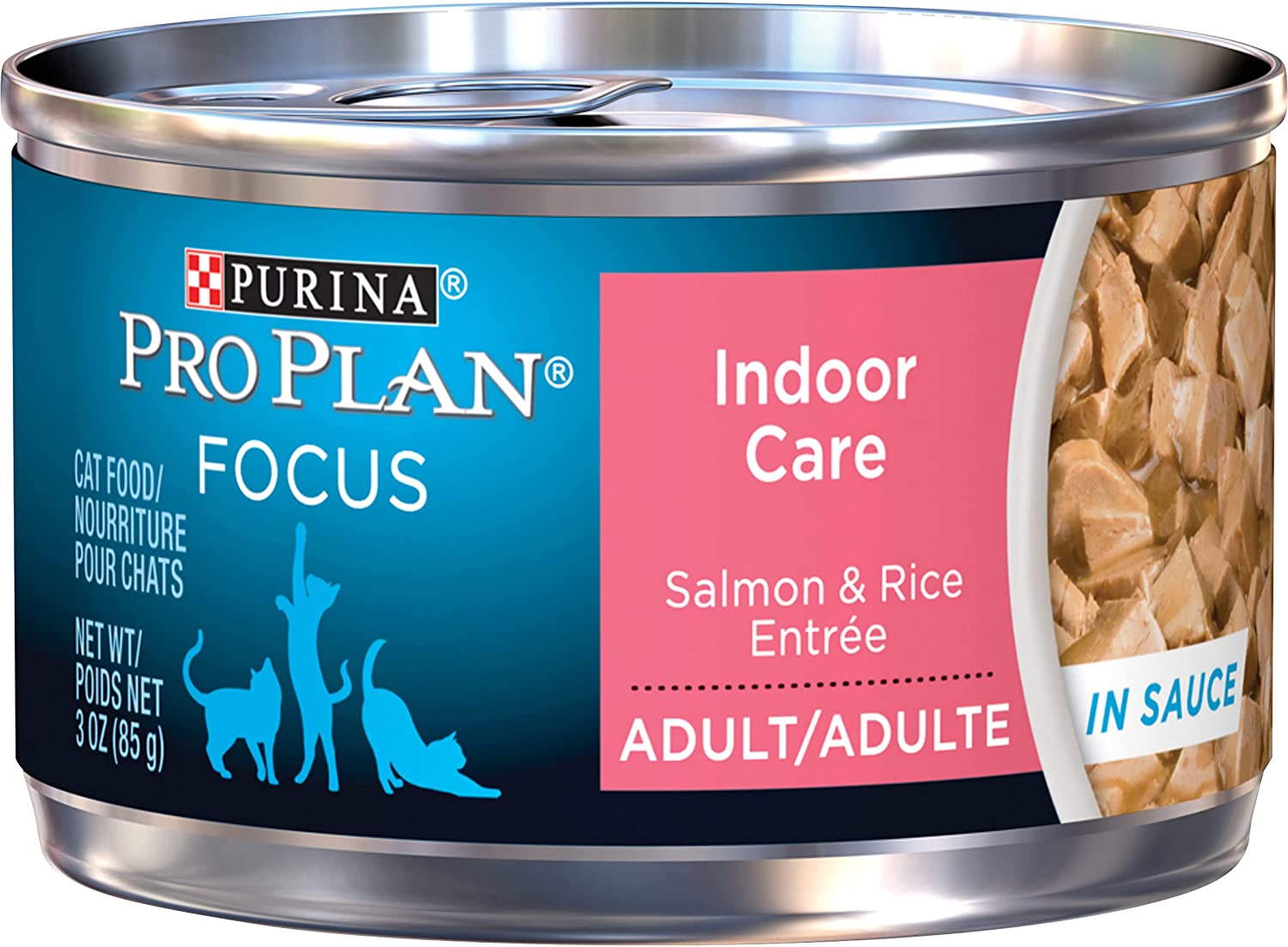 Purina Pro Plan Focus Adult Indoor Care Salmon and Rice Entree in Sauce Canned Cat Food (24) 3 oz. Cans