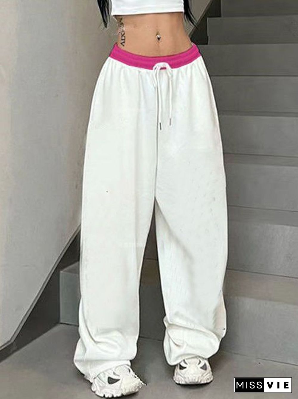 Hip Pop Contrast Splice Drawstring Sweatpants