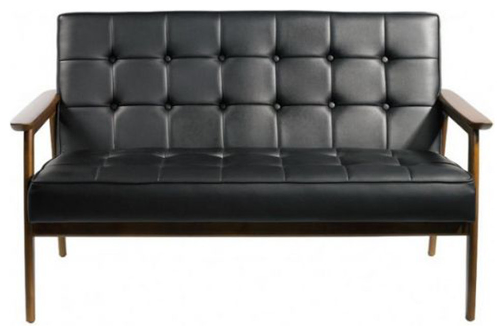 Versatile Tufted Leatherette Love seat   Midcentury   Loveseats   by Imtinanz  LLC  Houzz