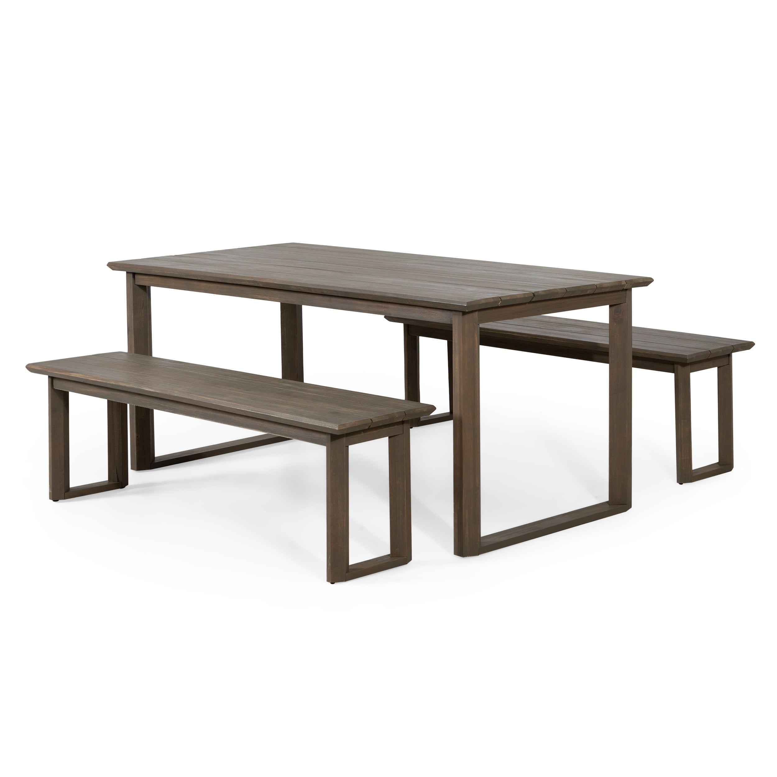 GDF Studio Conifer Outdoor Acacia Wood 3 Piece Picnic Set， Gray