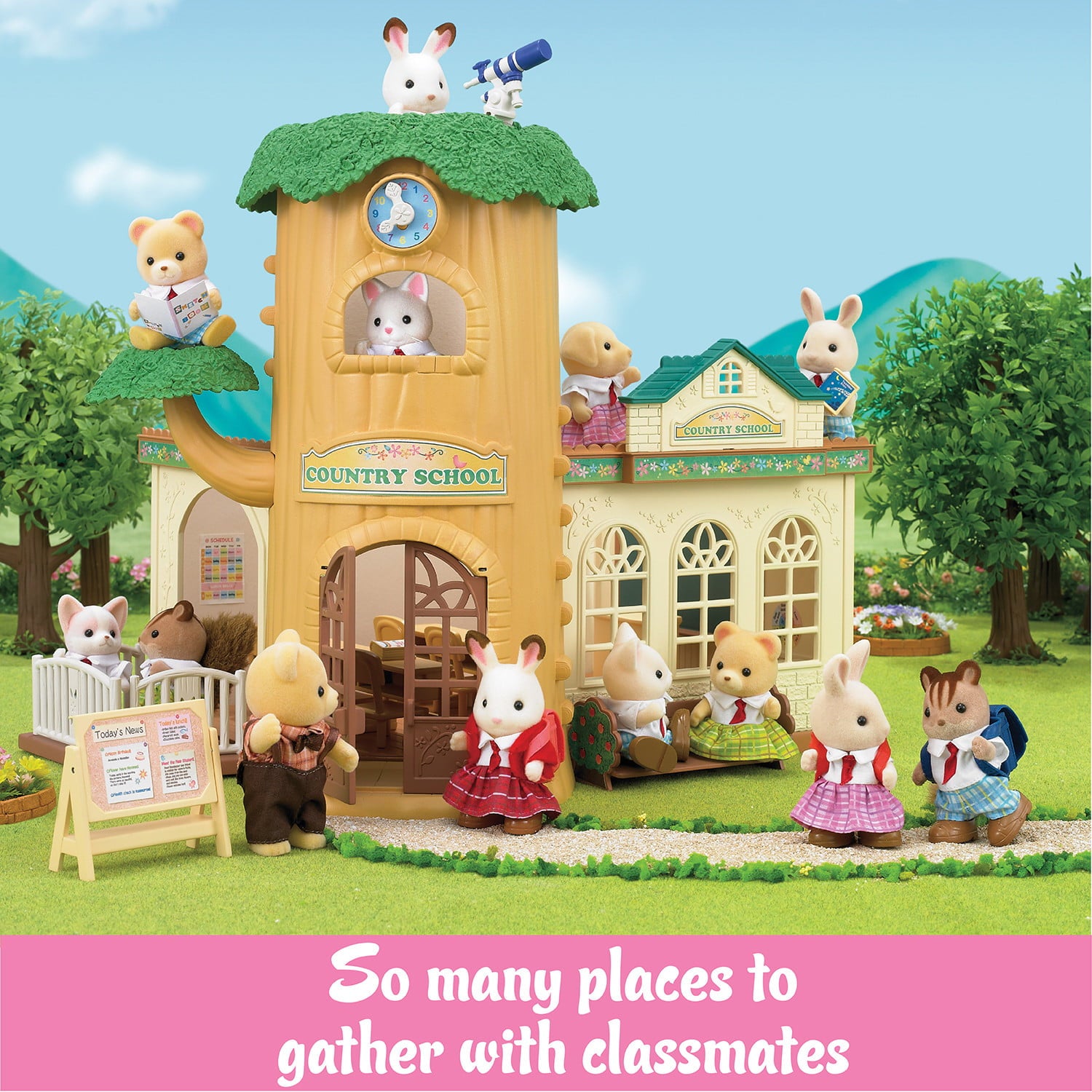 Calico Critters Country Tree School， Dollhouse Playset with Furniture and Accessories