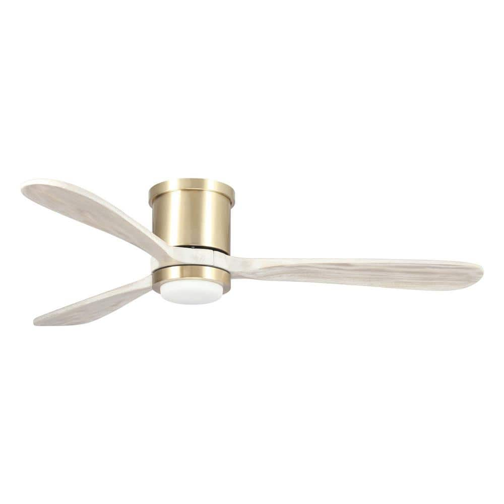 Parrot Uncle Mayna 52 in LED Sand Gold Flush Mounted Ceiling Fan with Light and Remote Control