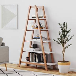 Nathan James Carlie White and Brown 5-Shelf Ladder Bookcase 62201