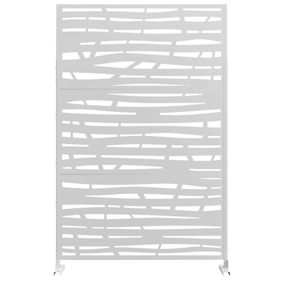 FENCY 76 in. Galvanized Steel Garden Fence Outdoor Privacy Screen Garden Screen Panels Jungle Pattern in White A-GE04027