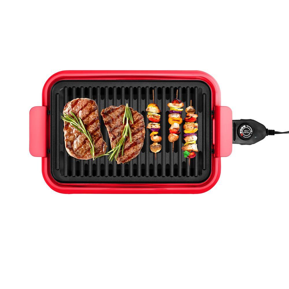 HOLSTEIN HOUSEWARES 14 in. Smokeless Indoor Grill Non-Stick Copper With Drip Tray Red HH-09114009R