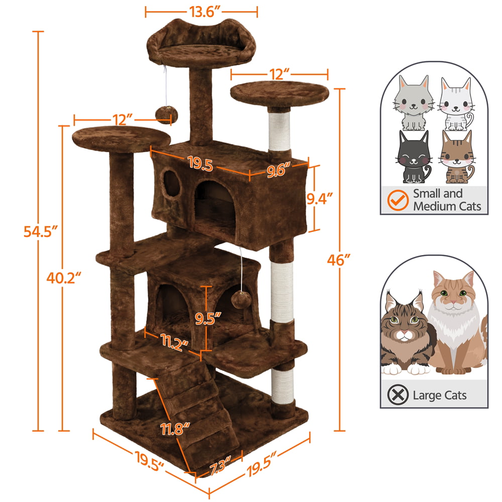 Easyfashion 51-in Cat Tree and Condo Scratching Post Tower， Brown