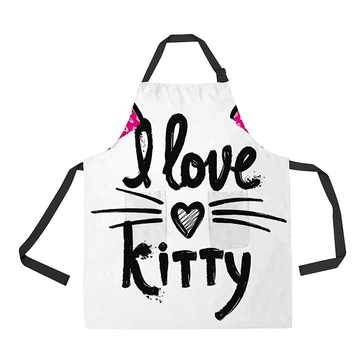 Motivation Slogan I Love Kitty Apron Home Kitchen Apron With Pockets