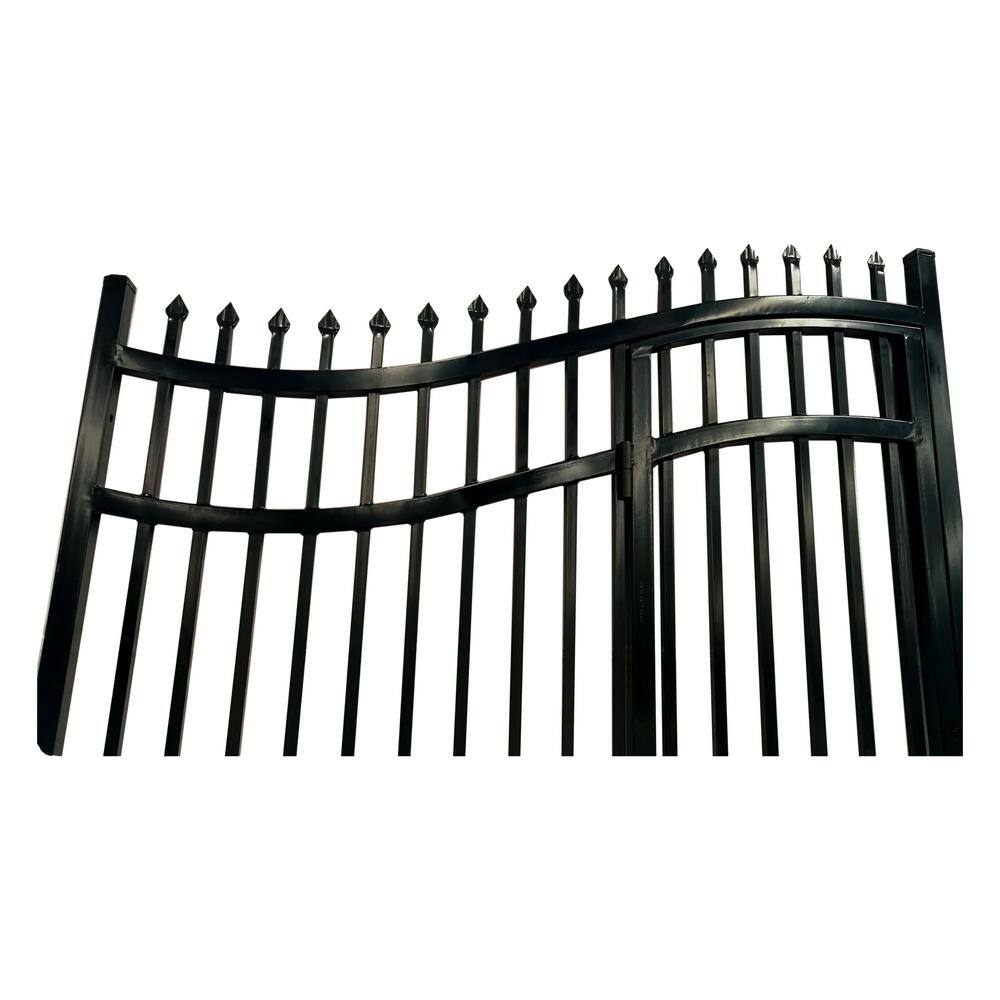 ALEKO Vienna Style 14 ft. x 7 ft. with Pedestrian Gate Black Steel Swing Dual Driveway Fence Gate DGP14VIENNA-HD