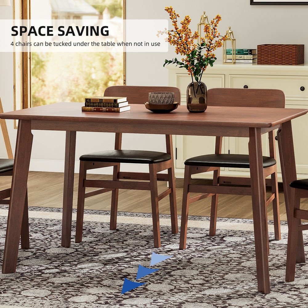 Rectangular 5 Piece Dining Table Set w/PU Leather Upholstered Chairs