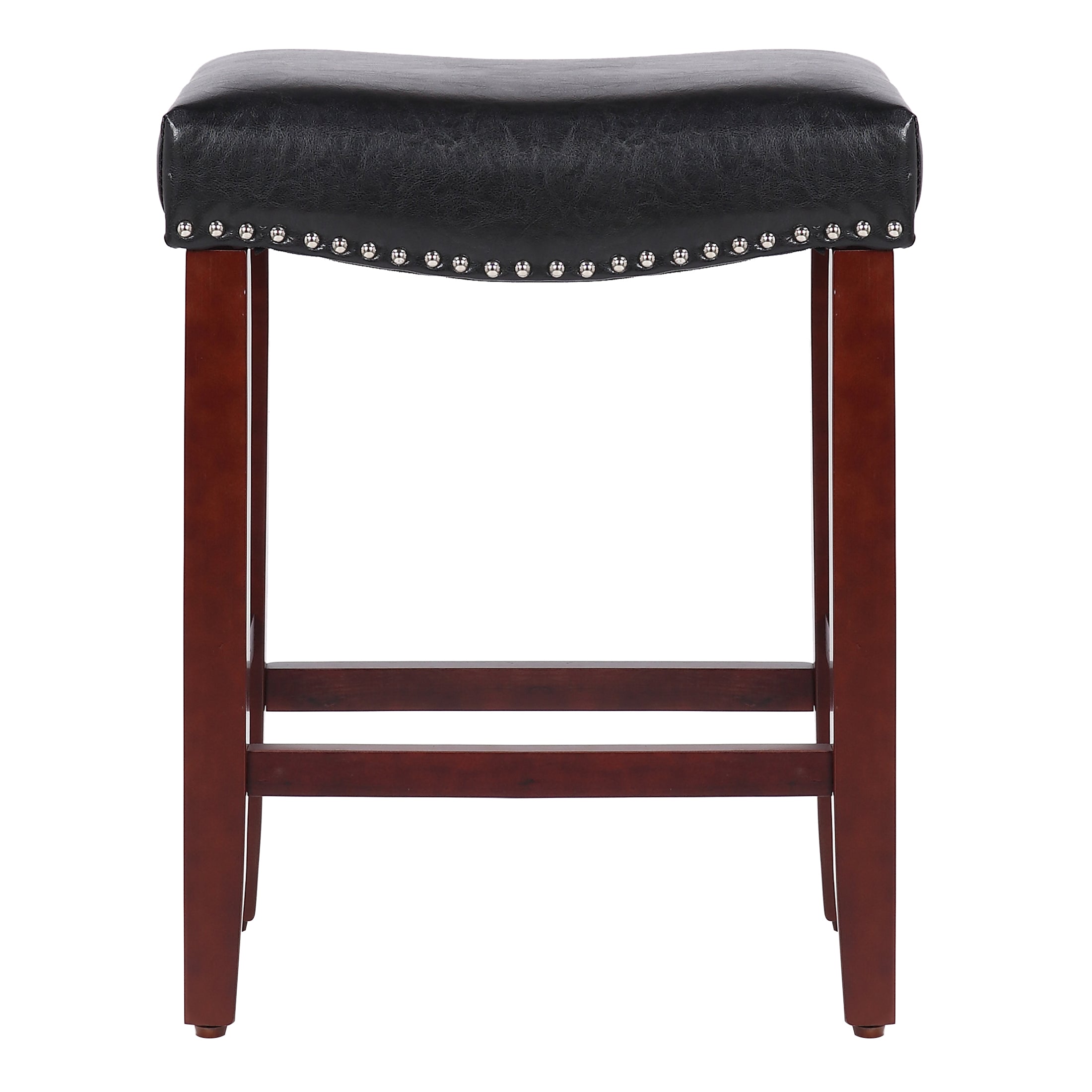 GRANDVILLE 24 Upholstered Bar Stool with Nail Head Trim (Set of 2)， CherryLeather