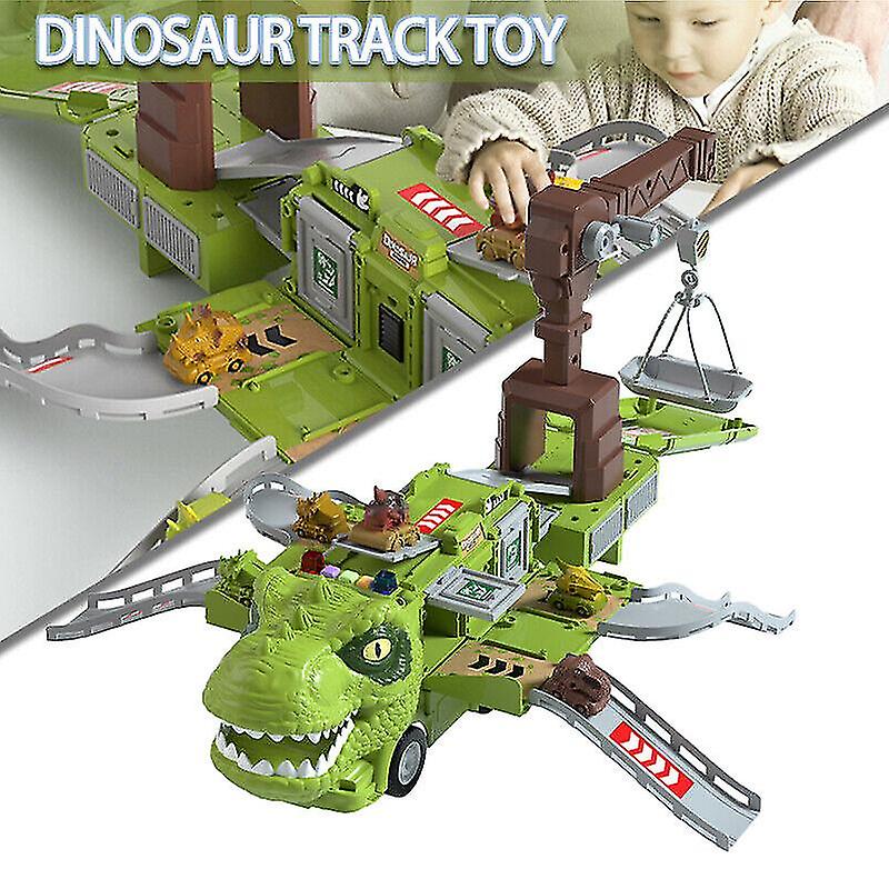 Dinosaur Transforming Engineering Truck Track Toy Set With Lights And Music