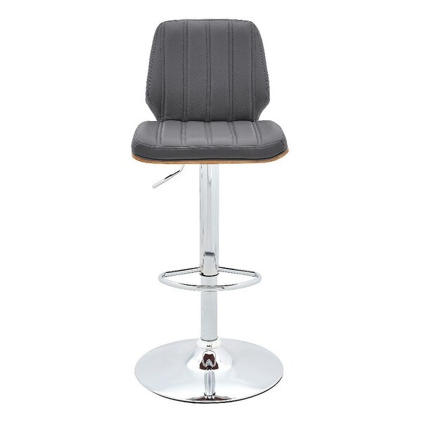 Adjustable Swivel Gray Faux Leather with Walnut Back and Chrome Bar Stool - 20 L x 17 W x 36 H Inches