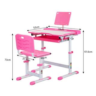 TOBBI Kids Desk and Chair Set Height Adjustable Children Study Workstation with Tilted Desktop Book Stand and Storage TH17S0763