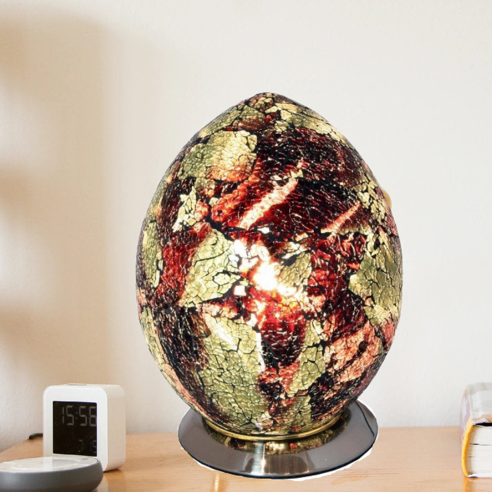 Britalia 880464 Amber Crackle Mosaic Glass Vintage Egg Table Lamp 30cm