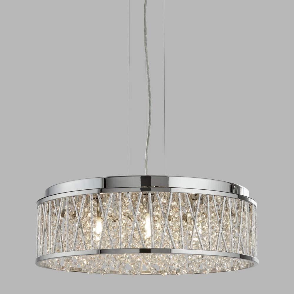 Searchlight 8337-7CC Chrome & Crystals Decorative Rod 7 Lamp Pendant Light 48cm