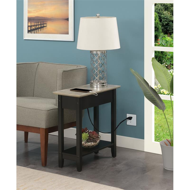 American Heritage Flip Top End Table with Charging Station in Black Wood Finish   Transitional   Side Tables And End Tables   by Homesquare  Houzz