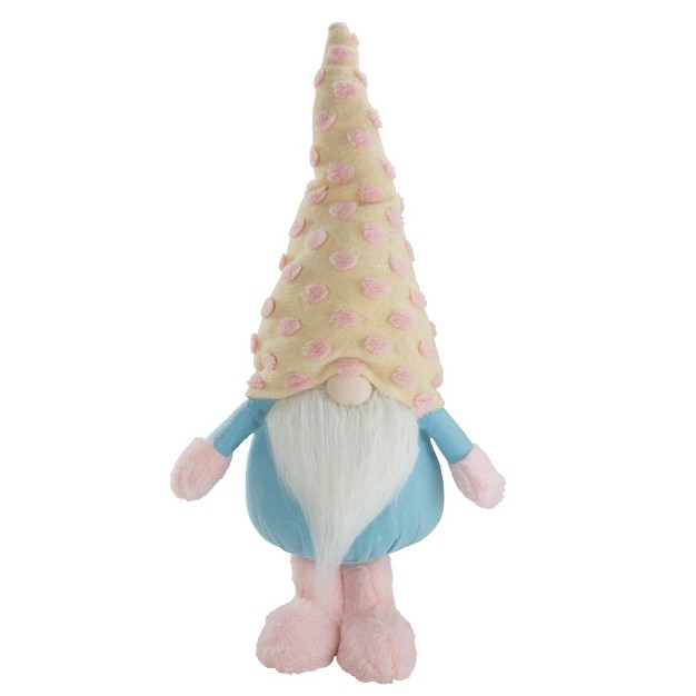 Blue And Pink Standing Spring Plush Gnome Figure With A Polka Dot Hat