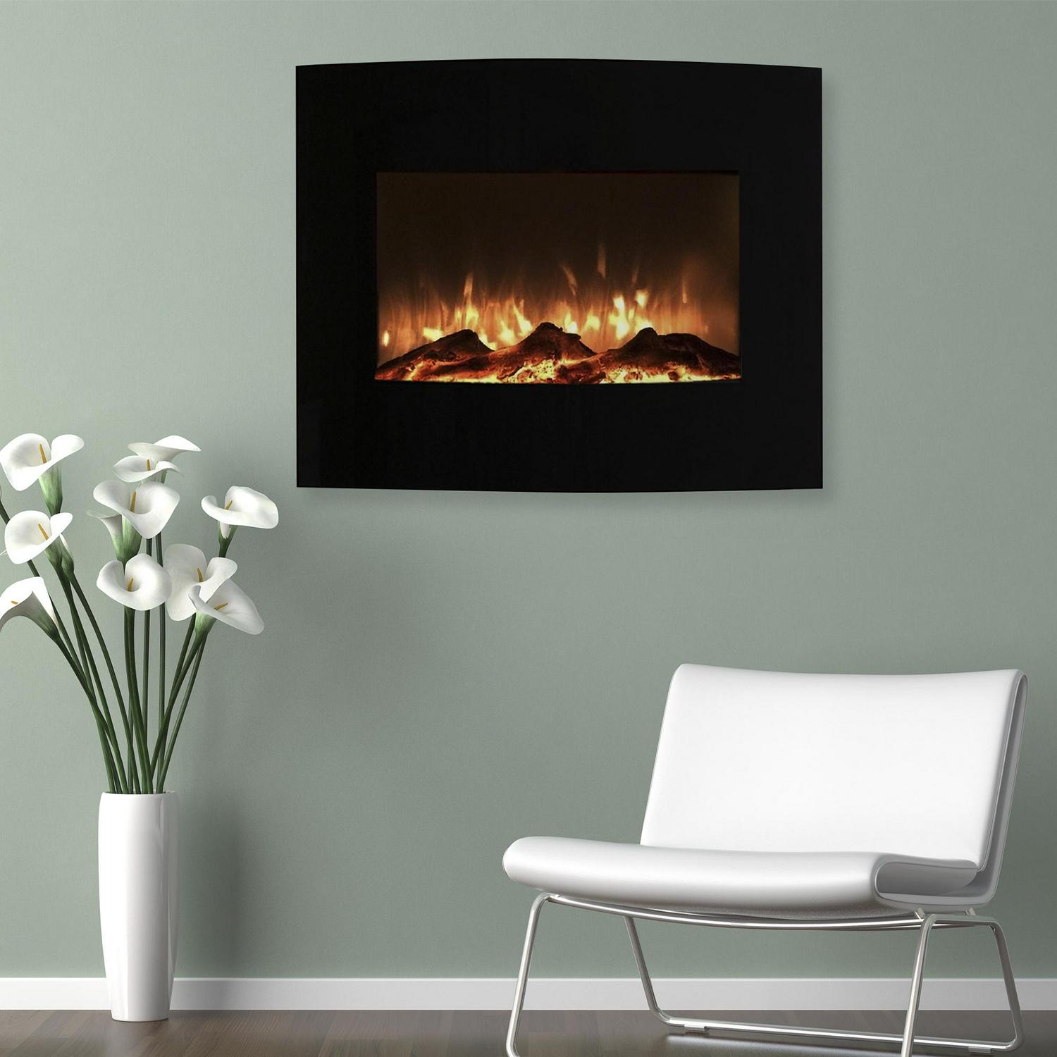 Northwest 25 Curved Wall Mount Electric Fireplace， Includes Floor Stand