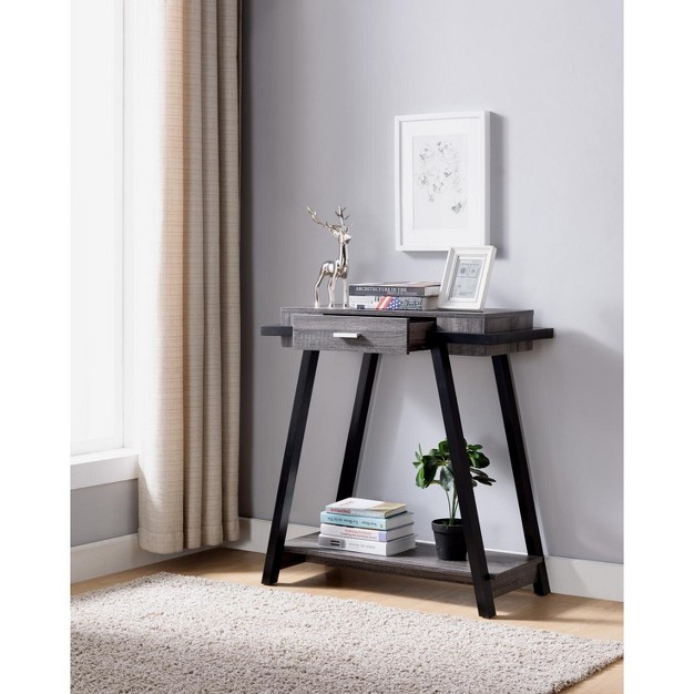 Fc Design 31 5 quot w Two tone Console Table With Drawer And Shelf In Distressed Grey And Black Finish