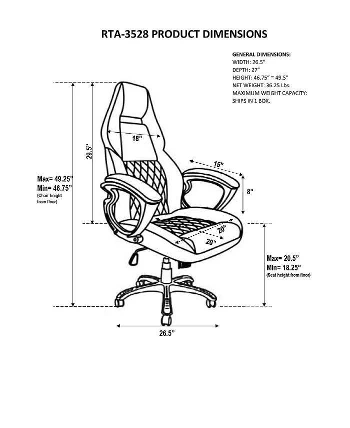 RTA Products Techni Mobili High Back Executive Sport Office Chair