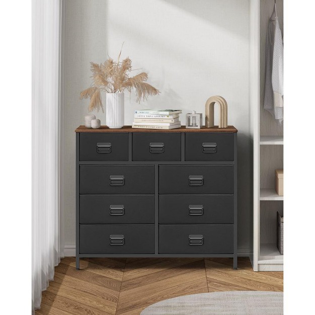 Songmics Dresser For Bedroom Storage Organizer Unit With 9 Fabric Chest Steel Frame Rustic Brown And Black