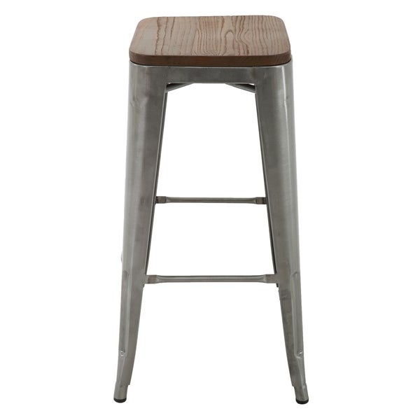 Carbon Loft Borelli Elm Wood/ Brushed Grey Metal 30-inch Bar Stools (Set of 2)