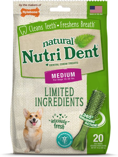 Nylabone Nutri Dent Limited Ingredients Fresh Breath Natural Dental Dog Treats， Medium