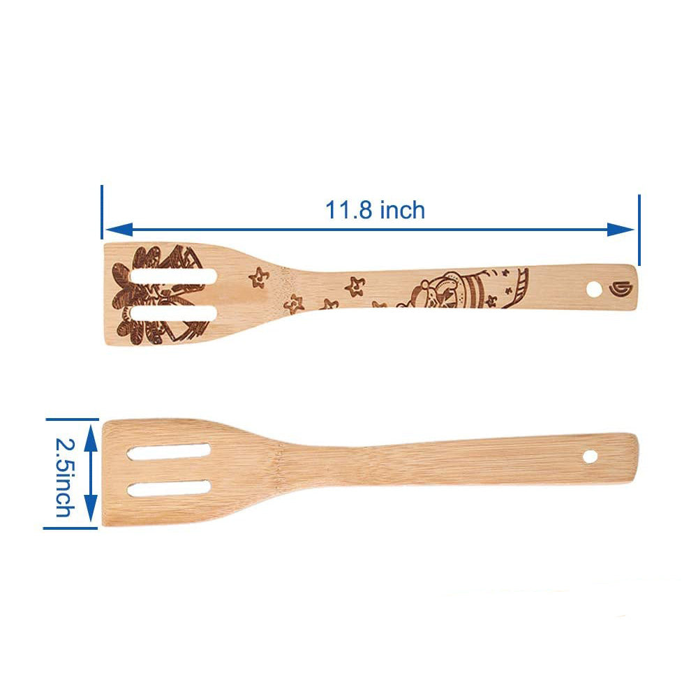 Christmas 5Pcs Wooden Spoons Utensil Set Cooking Utensils Natural Bamboo Kitchen Tools Slotted Spoon