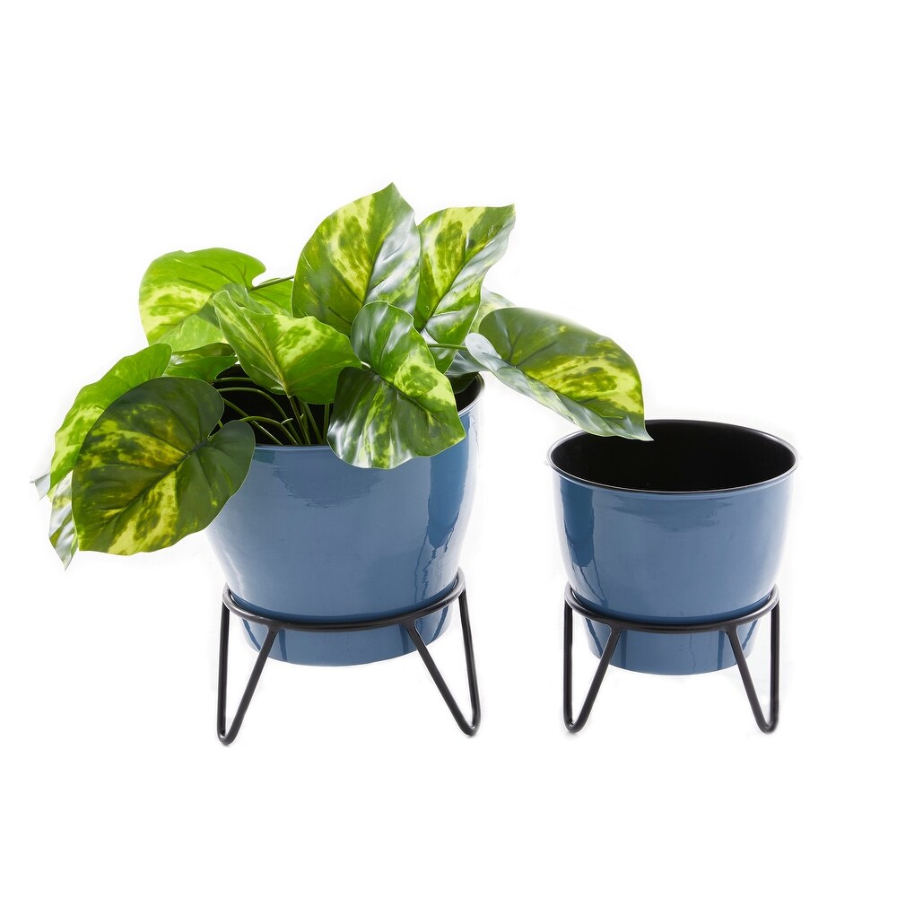 The Novogratz White Metal Planter with Removable Stand (Set of 2)   Blue  Pink  Black or White