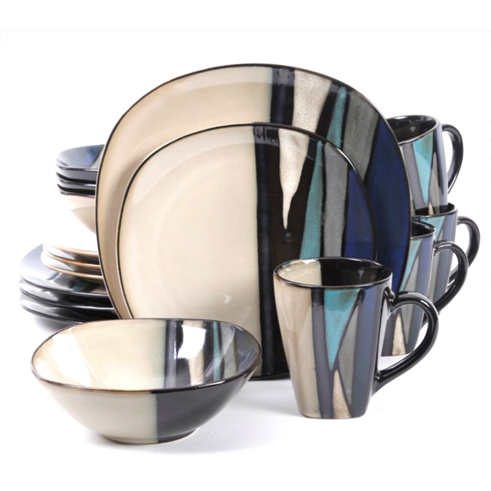 Althea Teal Stripe Stoneware 16 Piece Dinnerware Set (Service for 4)