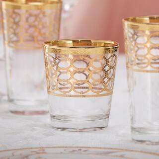 Lorren Home Trends 10 oz. Gold Ring Double Old Fashion TumblerWhiskey (Set of 4) 1504