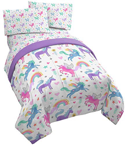 Jay Franco Unicorn Rainbow 5 Piece Full Kids Bed Set， 100% Microfiber， Pink