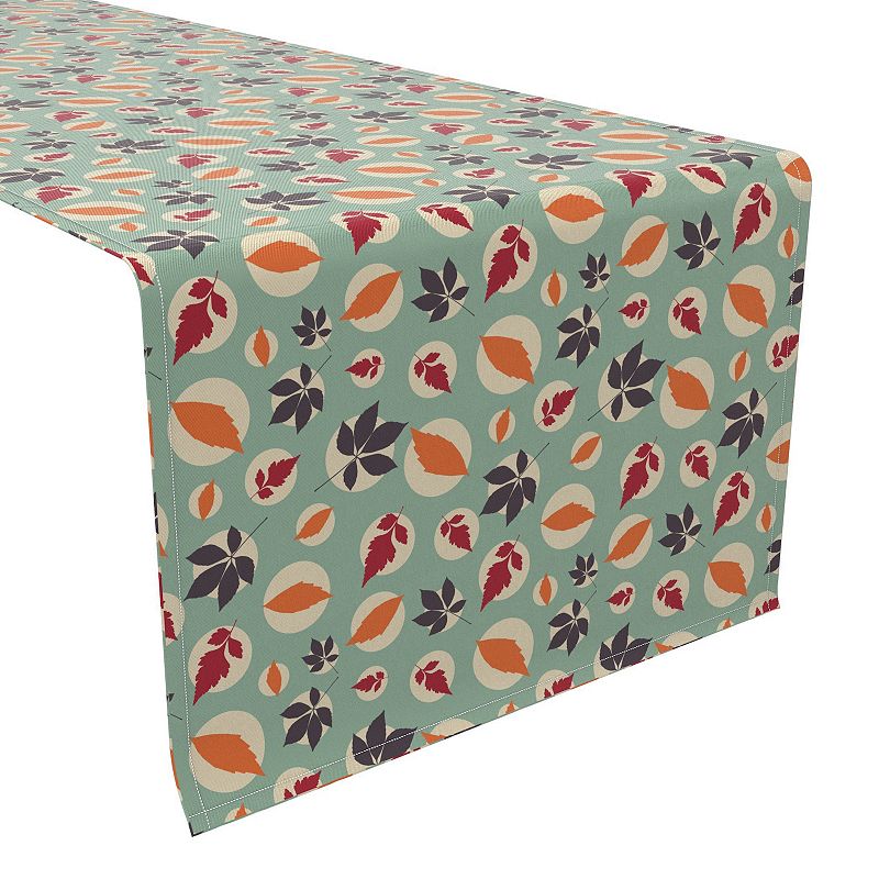 Table Runner， 100% Cotton， 16x90， Leaves in Dots