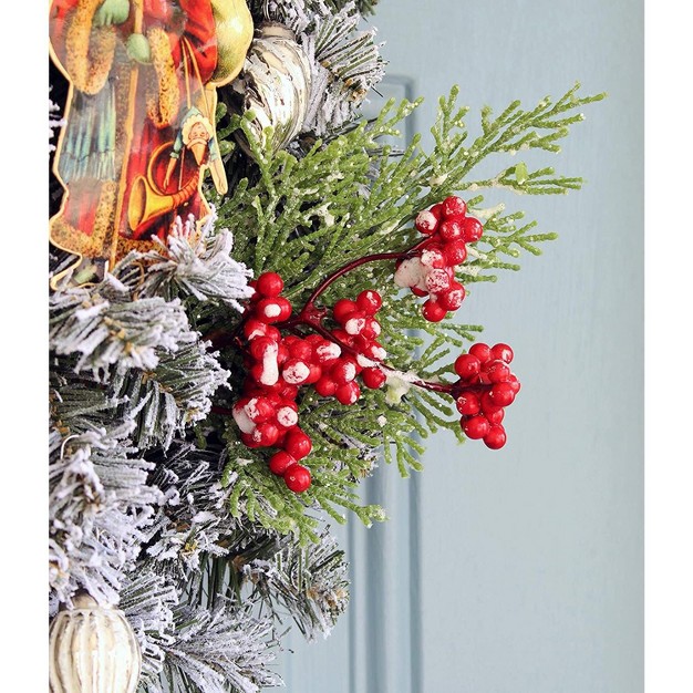 Auldhome Design 12in Frosted Red Berry Picks， 3pk; Christmas Decor Greenery Accents， Snow-frosted Evergreen