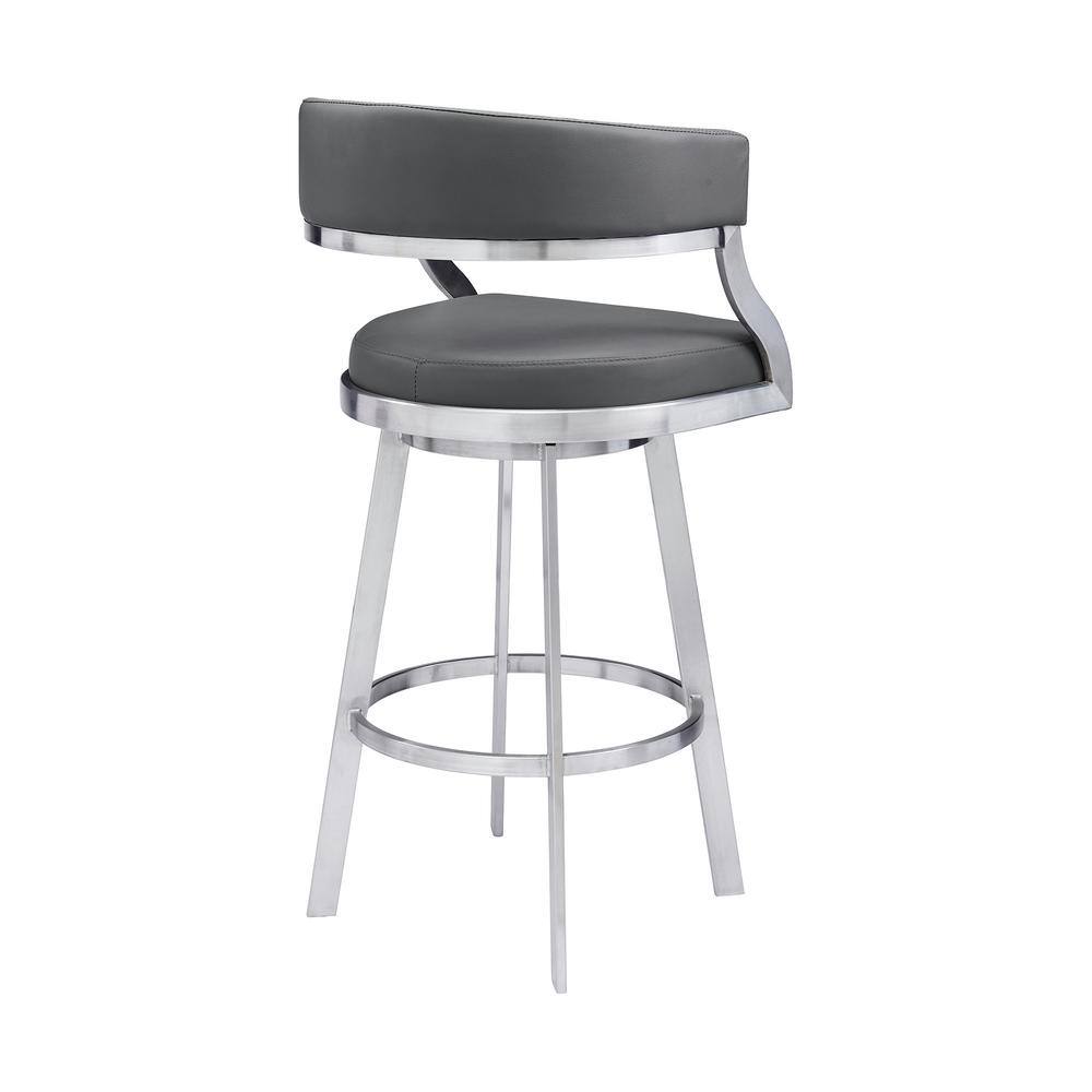 Armen Living Romilly Contemporary 30 in. Bar Height in Brushed Stainless Steel Finish and Grey Faux Leather Bar Stool 721535738243