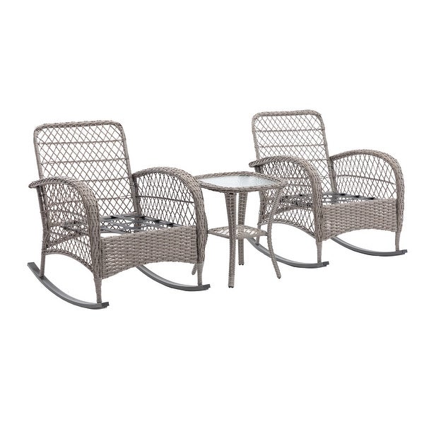 3pcs Outdoor Furniture Modern Wicker rocking chair set - Overstock - 37253099