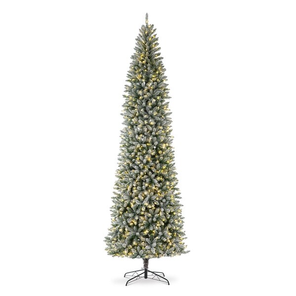 Glitzhome 11ft PreLit Flocked Pencil Fir Artificial Christmas Tree with 950 Warm White Lights