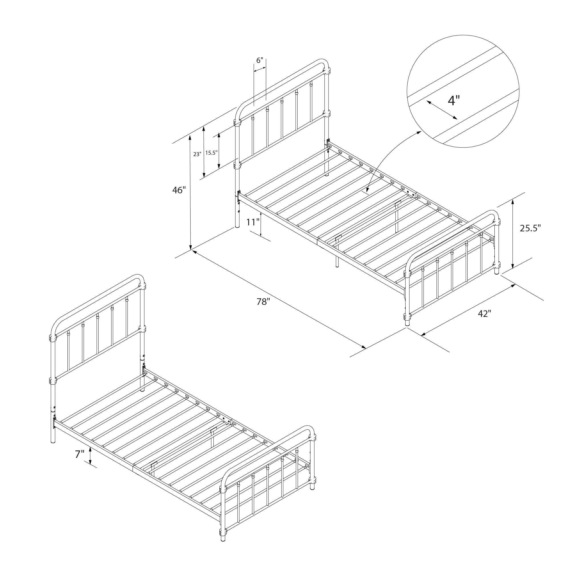 Desert Fields Wallace Metal Platform Bed, Twin, White