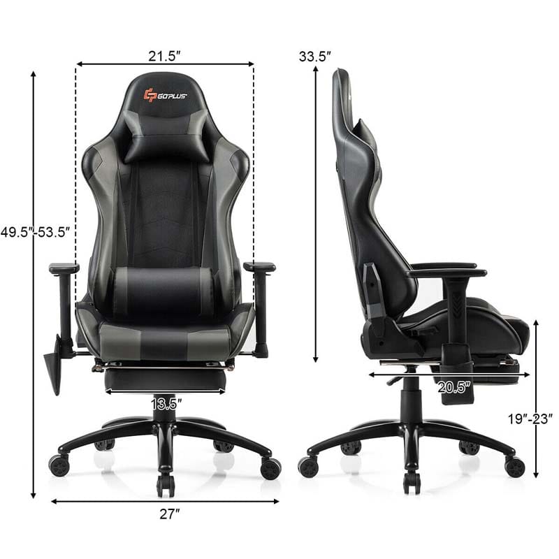 Massage Gaming Chair, Adjustable Ergonomic High-Back E-Sports Racing Chair, Swivel Office PC Chair with Footrest & Lumbar Support