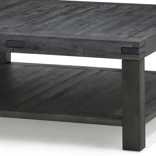 Square Coffee Table with Block Legs and 1 Open Shelf， Dark Gray