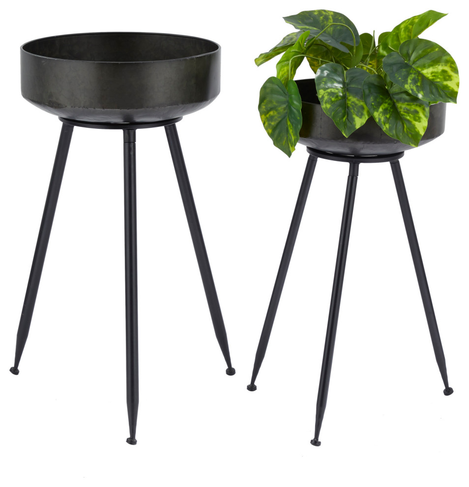 Modern Black Metal Planter 561239   Midcentury   Outdoor Pots And Planters   by Brimfield  ampMay  Houzz