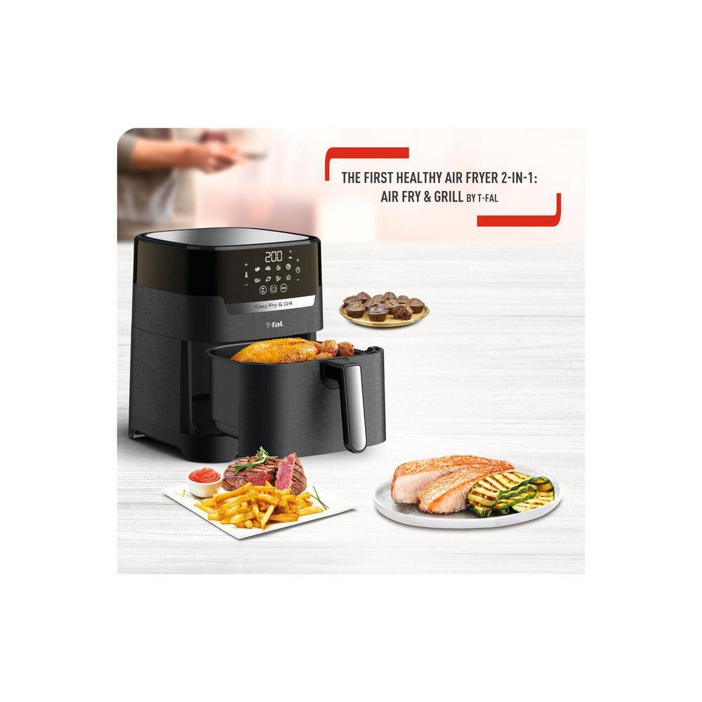 T-fal 4.4 qt. Stainless Steel Air Fryer with Grill Plate EY505852