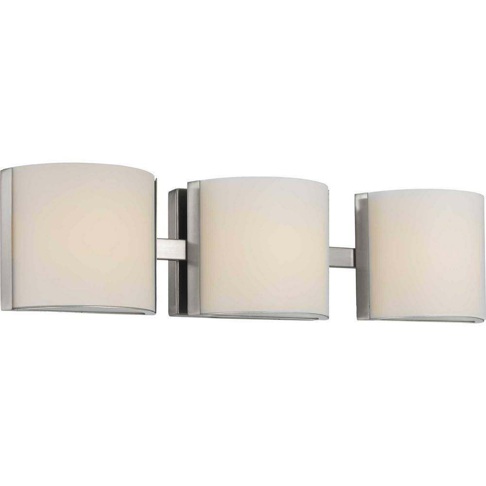 Progress Lighting Arch LED Collection 3-Light Brushed Nickel Etched Glass Modern Bath Vanity Light P300291-009-30