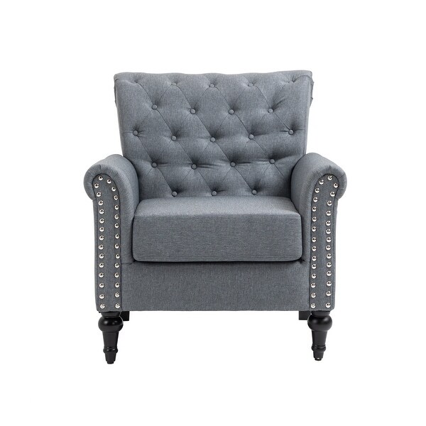 Linen Upholstered Tufted Back Accent Chair