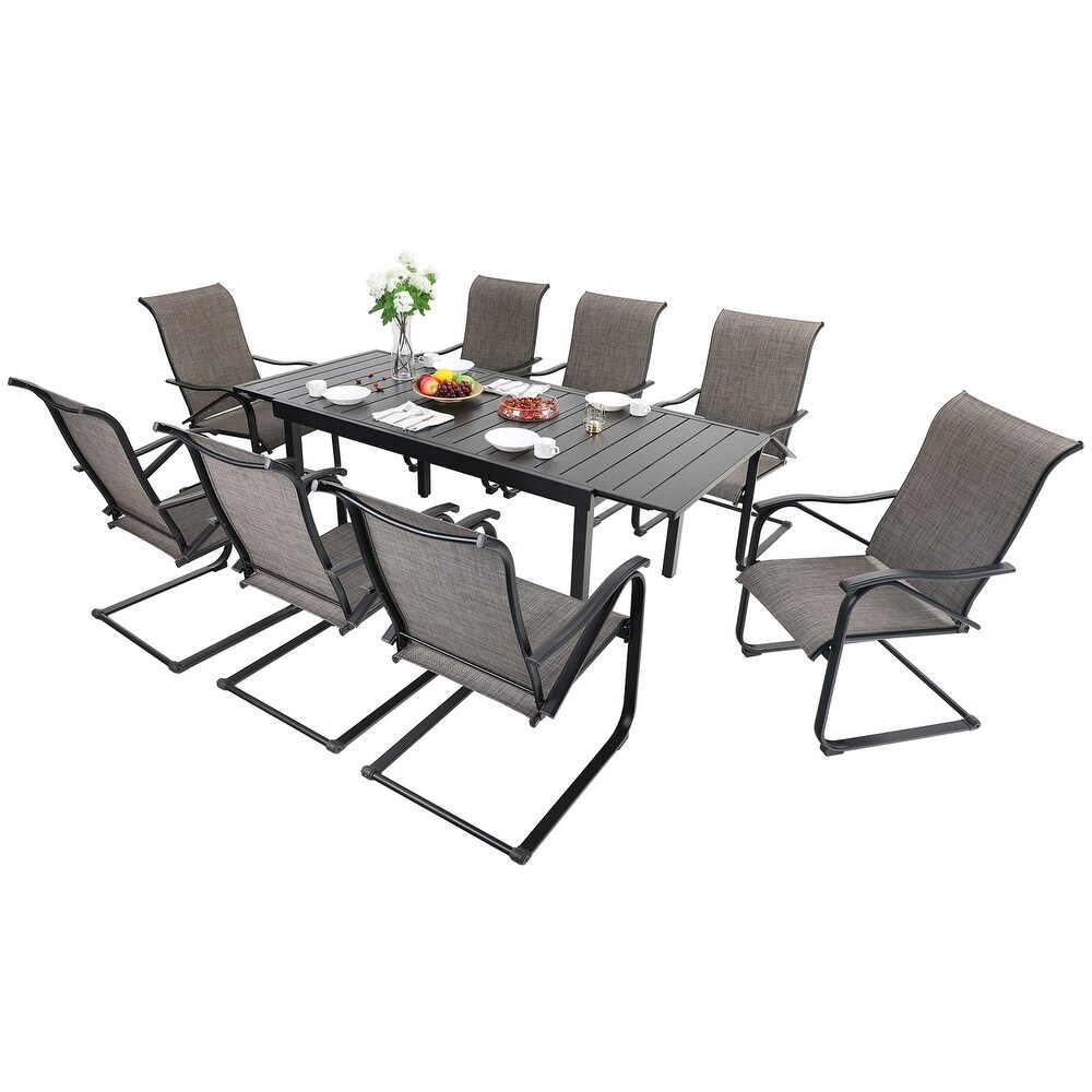 9 pc. Patio Dining Set w/ 1 Extendable Rect. Table and 8 Spring Motion Textilene Chairs